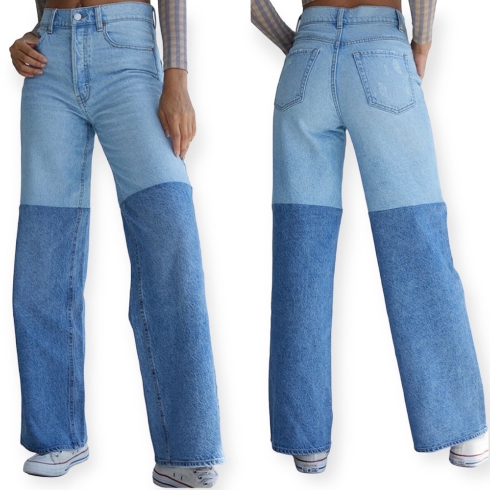 PacSun Baggy Jeans Button Fly High Waisted Wide Leg Two Tone Jeans Womens 28